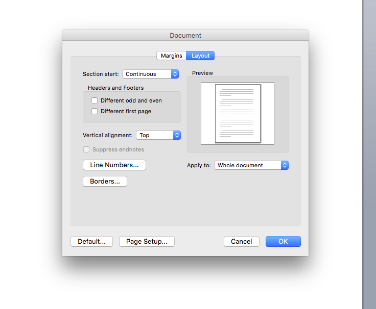 new documents in word for mac auto line numbering